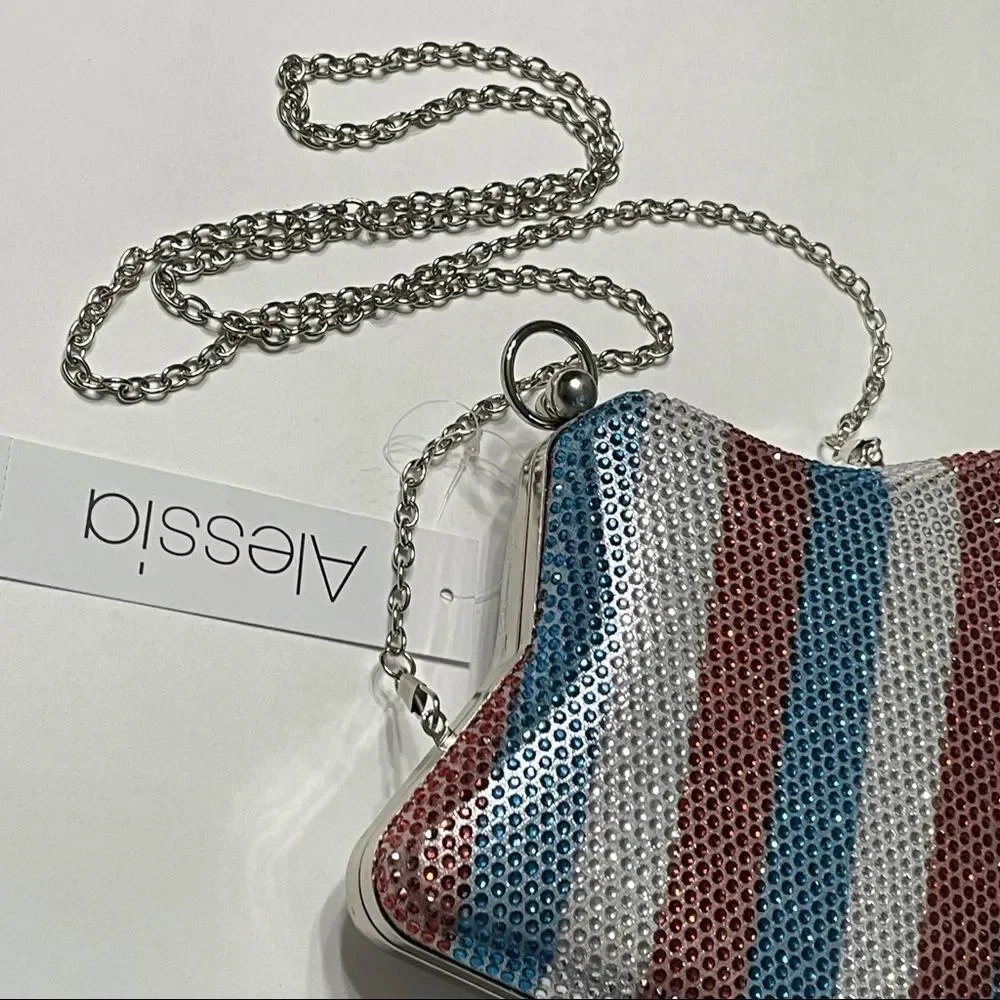 Alessia‎ Rhinestone America Star and Stripes Crystal Red Silver Blue Crossbody